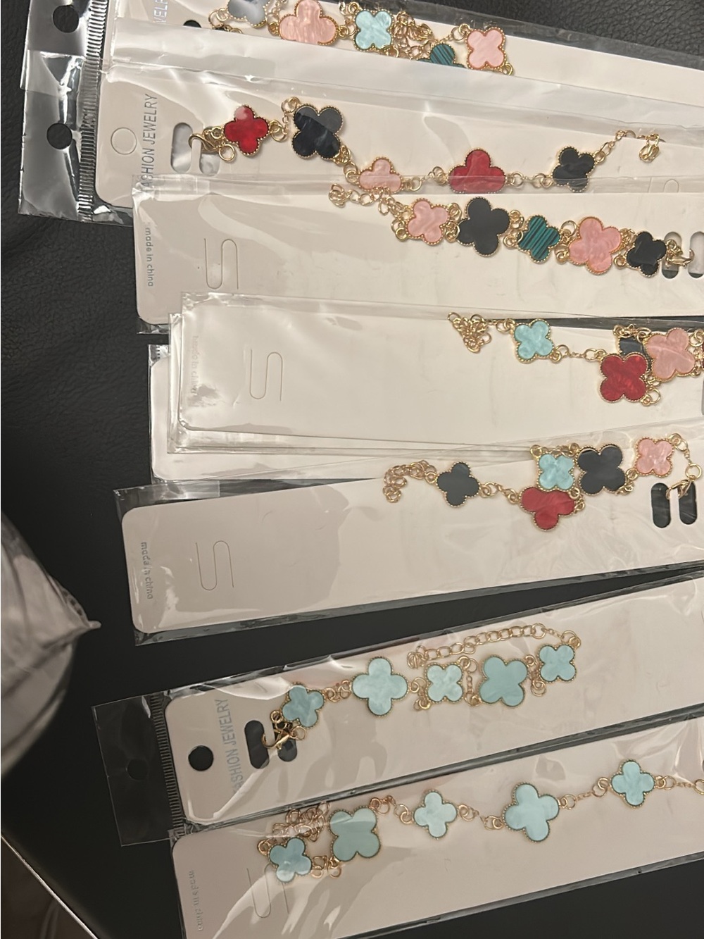 Gold-Plated Clover Link Bracelet with Pastel and Black Stones